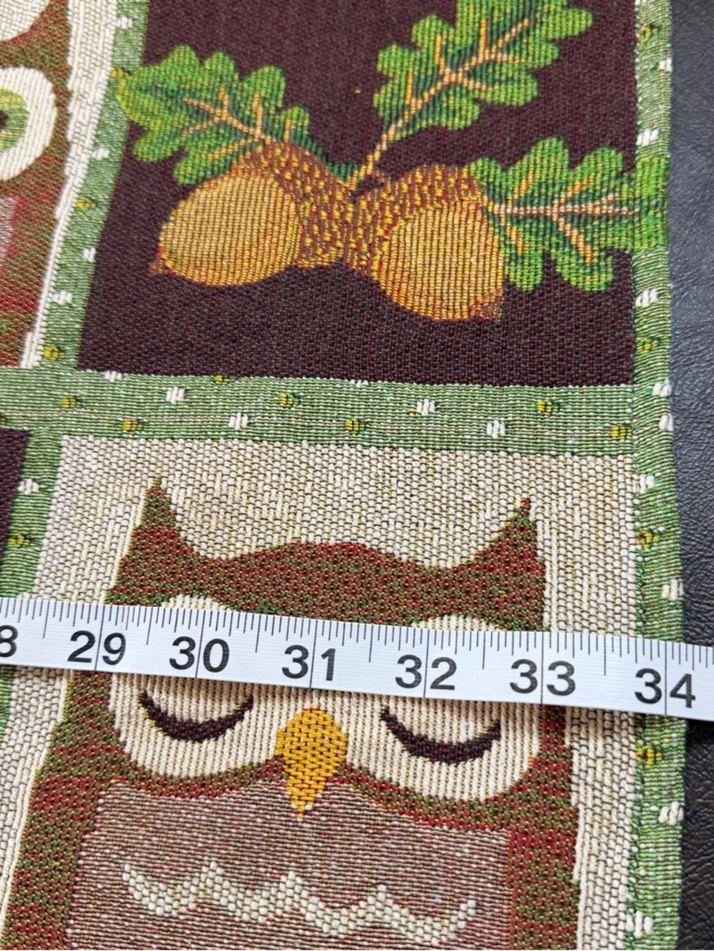 Fall Autumn Owl & Acorn Tapestry Table Runner - Green, Brown, Red - Picture 4 of 7